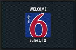 4' x 6' (46" x 69") Superscrape Impressions MOTEL 6 EULESS Rubber Logo Mat