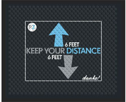 2'6" x 3' (30" x 35") Superscrape Impressions KEEP YOUR DISTANCE  Rubber Logo Mat