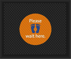 2'6" x 3' (30" x 35") Superscrape Impressions PLEASE WAIT HERE  Rubber Logo Mat
