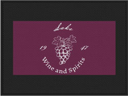6' x 8' (70" x 95") Superscrape Impressions LAKE WINE & SPIRITS Rubber Logo Mat