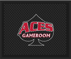 2'6" x 3' (30" x 35") Superscrape Impressions ACES GAMEROOM  Rubber Logo Mat