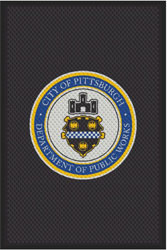 4' x 6' (45" x 69") Superscrape Impressions DEPT OF PUBLIC WORKS  Rubber Logo Mat